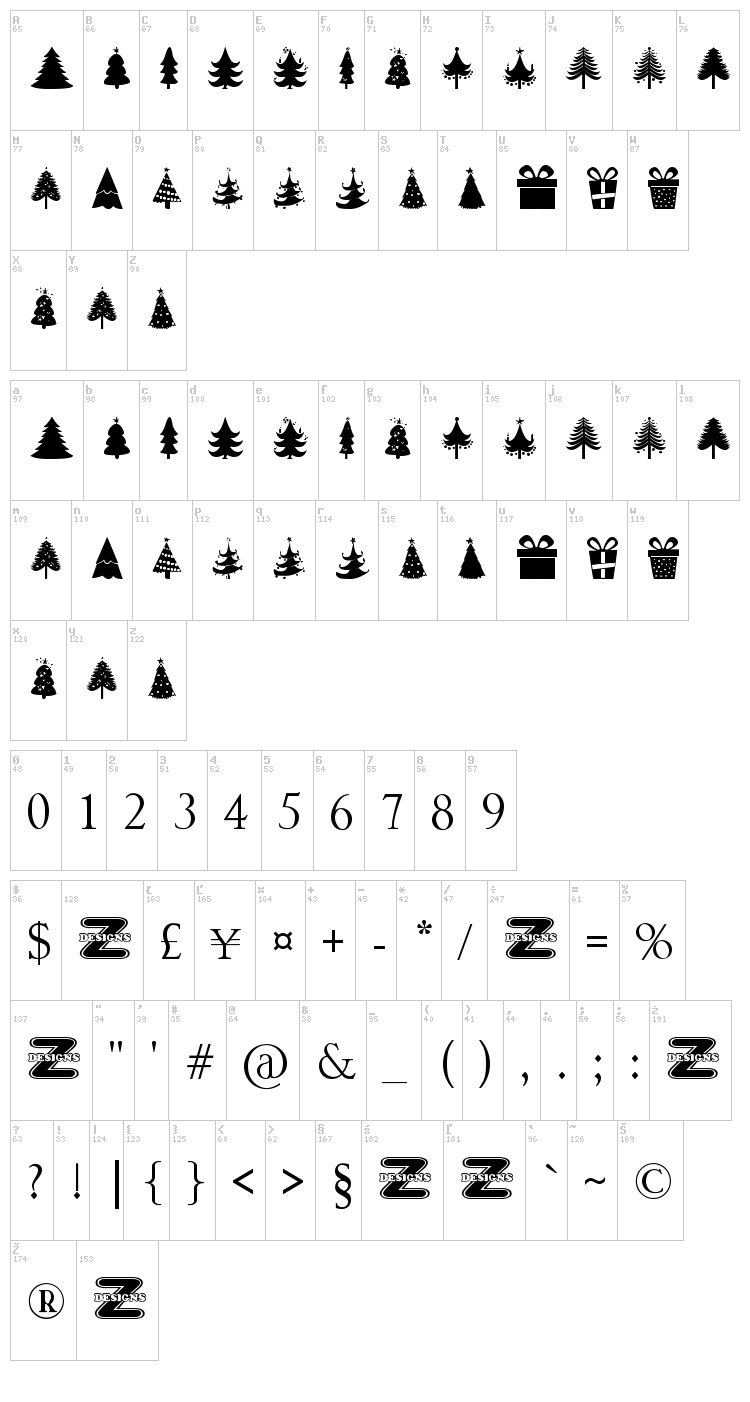 Christmas Trees font map